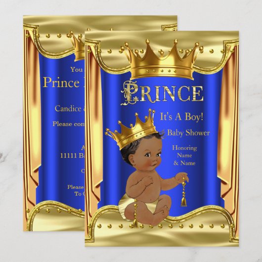 Royal Blue Prince Baby shower Gold Ethnic Kaart (Voorkant / Achterkant)