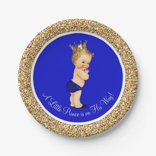 Royal Blue Prince Baby shower Papieren Bordje (Voorkant)