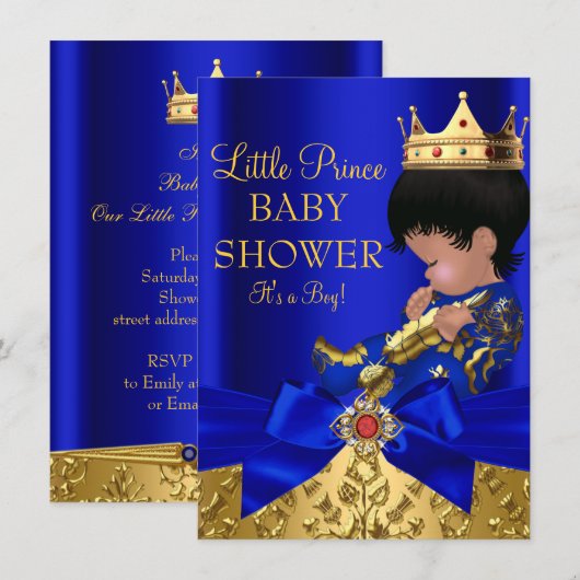 Royal Blue Prince Boy Baby shower African American Kaart (Voorkant / Achterkant)