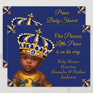 Royal Blue Prince Boy Baby shower Gold Ethnic Kaart