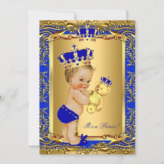 Royal Blue Prince Crown Baby shower Beer Blonde Kaart (Voorkant)