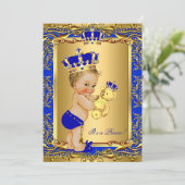 Royal Blue Prince Crown Baby shower Beer Blonde Kaart (Staand voorkant)