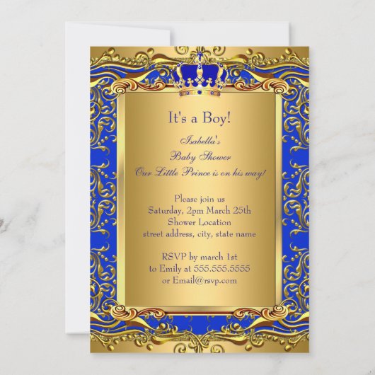 Royal Blue Prince Crown Baby shower Beer Blonde Kaart (Achterkant)