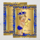 Royal Blue Prince Crown Baby shower Beer Blonde Kaart (Voorkant / Achterkant)
