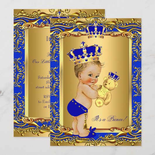 Royal Blue Prince Crown Baby shower Beer Blonde Kaart (Voorkant / Achterkant)