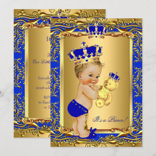 Royal Blue Prince Crown Baby shower Beer Blonde Kaart