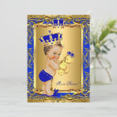 Royal Blue Prince Crown Baby shower Beer Kaart (Staand voorkant)