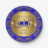 Royal Blue Prince Crown Baby shower Boy Papieren Bordje (Voorkant)