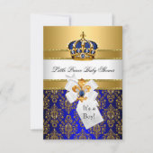 Royal Blue Prince Crown Baby shower Invite Kaart (Voorkant)