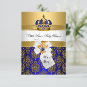 Royal Blue Prince Crown Baby shower Invite Kaart (Staand voorkant)