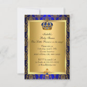 Royal Blue Prince Crown Baby shower Invite Kaart (Achterkant)