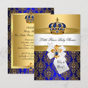 Royal Blue Prince Crown Baby shower Invite Kaart