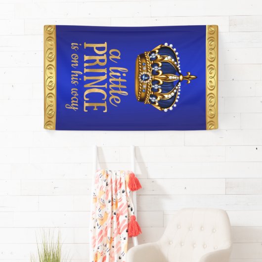 Royal Blue Prince Crown Boy Baby shower Spandoek (Insitu)