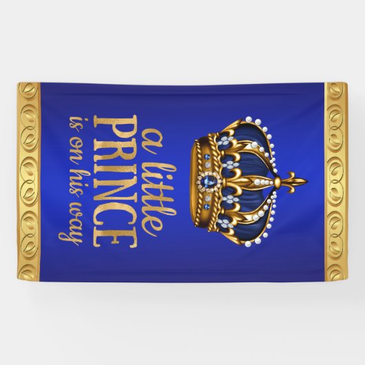 Royal Blue Prince Crown Boy Baby shower Spandoek (Horizontaal)