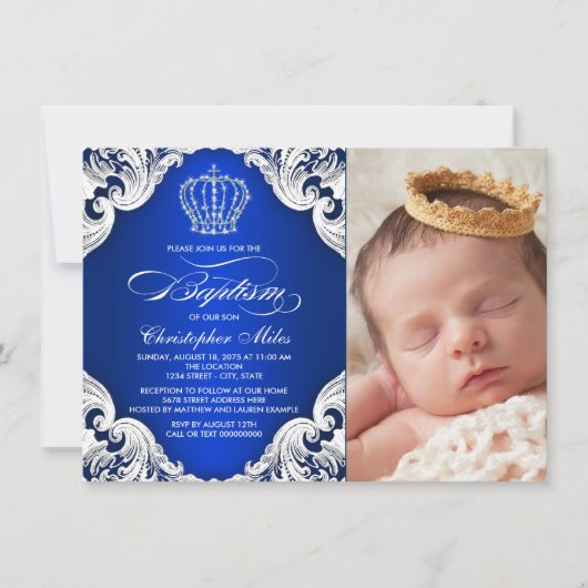 Royal Blue Prince Doop Uitnodigingen (Voorkant)
