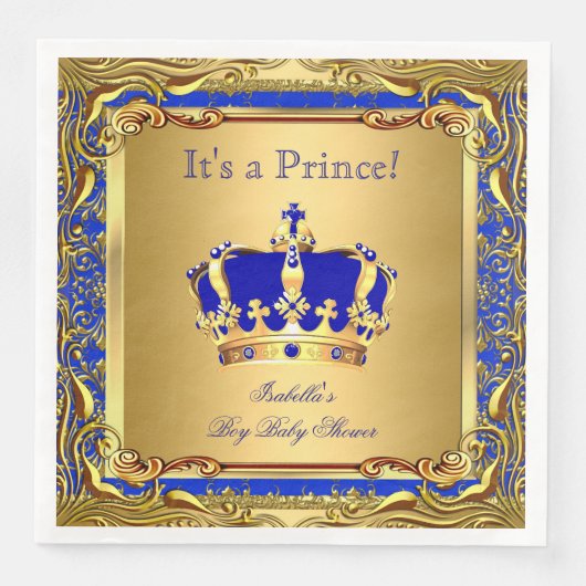 Royal Blue Prince Gold Crown Baby shower Boy Servetten (Voorkant)