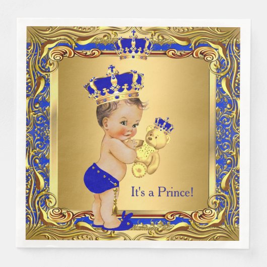 Royal Blue Prince Gold Crown Baby shower Brunette Servetten (Voorkant)
