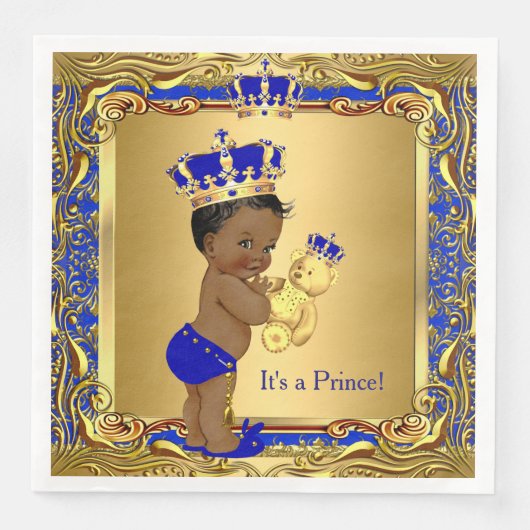 Royal Blue Prince Gold Crown Baby shower Servetten (Voorkant)