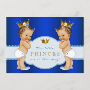 Royal Blue Prince Twin Boy Baby shower Kaart