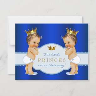 Royal Blue Prince Twin Boy Baby shower Kaart