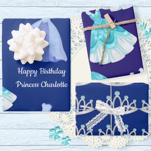 Royal Blue Princess Birthday Inpakpapier Vel