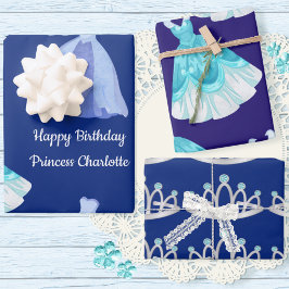 Royal Blue Princess Birthday Inpakpapier Vel
