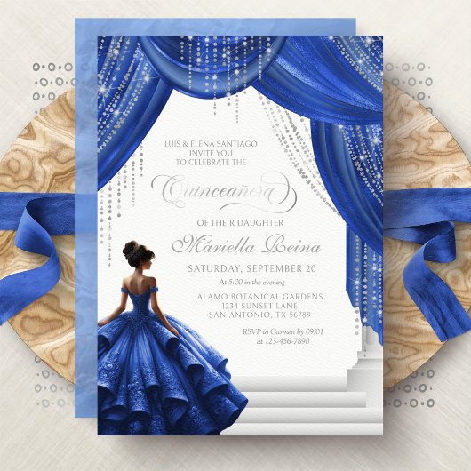 Royal Blue Princess Jurk Elegant Quinceanera Kaart