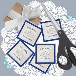 Royal Blue Princess Tiara Birthday Favor Tags Bedankjes Labels