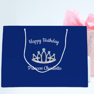 Royal Blue Princess Tiara Birthday Large Gift Bag Groot Cadeauzakje