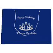 Royal Blue Princess Tiara Birthday Large Gift Bag Groot Cadeauzakje (Voorkant)