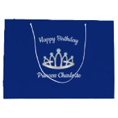 Royal Blue Princess Tiara Birthday Large Gift Bag Groot Cadeauzakje (Achterkant)