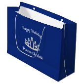 Royal Blue Princess Tiara Birthday Large Gift Bag Groot Cadeauzakje (Voorkant Gekanteld)