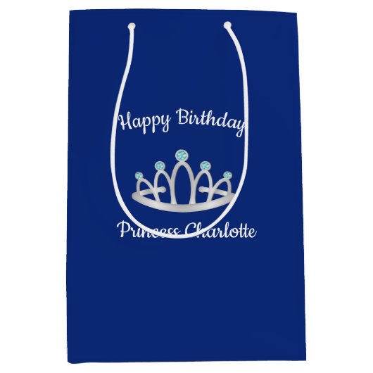 Royal Blue Princess Tiara Birthday Medium Gift Cadeauzakje (Voorkant)