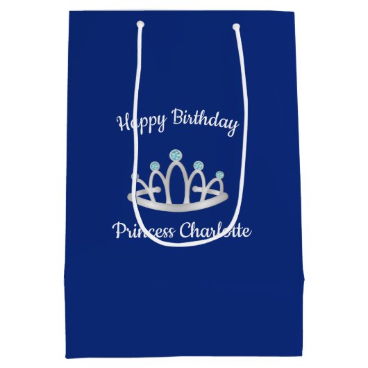Royal Blue Princess Tiara Birthday Medium Gift Cadeauzakje (Achterkant)
