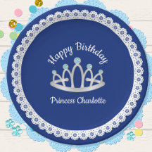 Royal Blue Princess Tiara Birthday Paper Bord