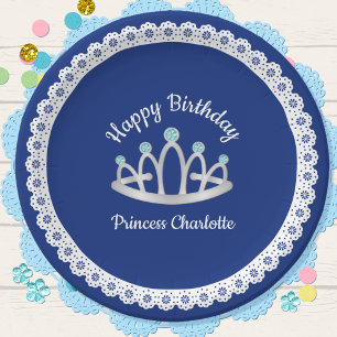Royal Blue Princess Tiara Birthday Paper Bord