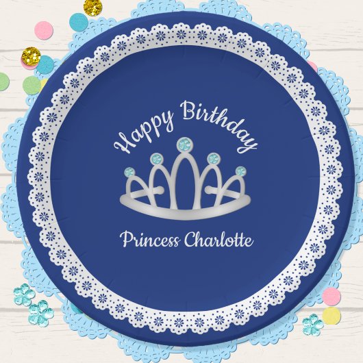 Royal Blue Princess Tiara Birthday Paper Bord
