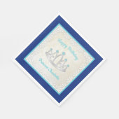 Royal Blue Princess Tiara Birthday Paper Napkin Servet (Hoek)