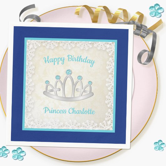 Royal Blue Princess Tiara Birthday Paper Napkin Servet