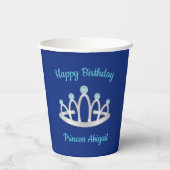Royal Blue Princess Tiara Birthday Party Papieren Bekers (Achterkant)