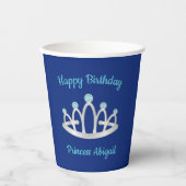Royal Blue Princess Tiara Birthday Party Papieren Bekers (Voorkant)