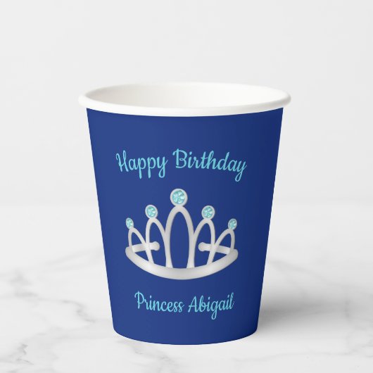 Royal Blue Princess Tiara Birthday Party Papieren Bekers (Voorkant)
