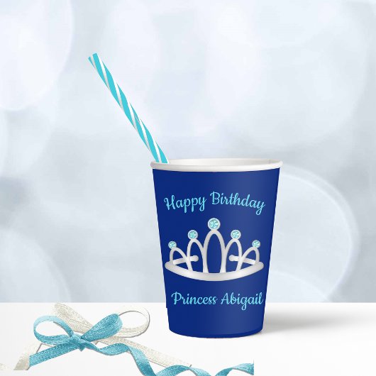 Royal Blue Princess Tiara Birthday Party Papieren Bekers