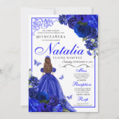 Royal Blue Prinses & Vlinders Quinceañera Kaart (Voorkant)