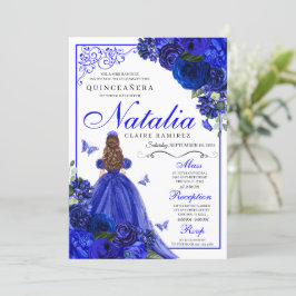 Royal Blue Prinses & Vlinders Quinceañera Kaart