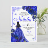 Royal Blue Prinses & Vlinders Quinceañera Kaart (Staand voorkant)