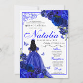 Royal Blue Prinses & Vlinders Quinceañera Kaart (Voorkant)