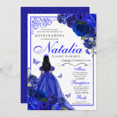 Royal Blue Prinses & Vlinders Quinceañera Kaart (Voorkant / Achterkant)
