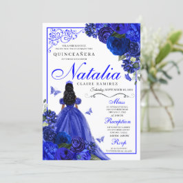 Royal Blue Prinses & Vlinders Quinceañera Kaart