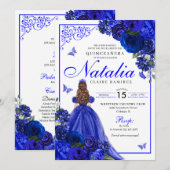 Royal Blue Prinses & Vlinders Quinceañera Kaart (Voorkant / Achterkant)